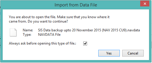 final confirmation to import data in nav